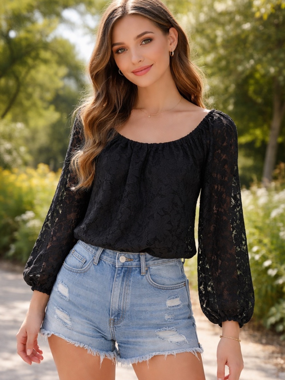 Hollister Black Lace Peasant Blouse